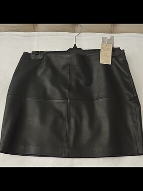 Mango Black Leather Mini Skirt,L